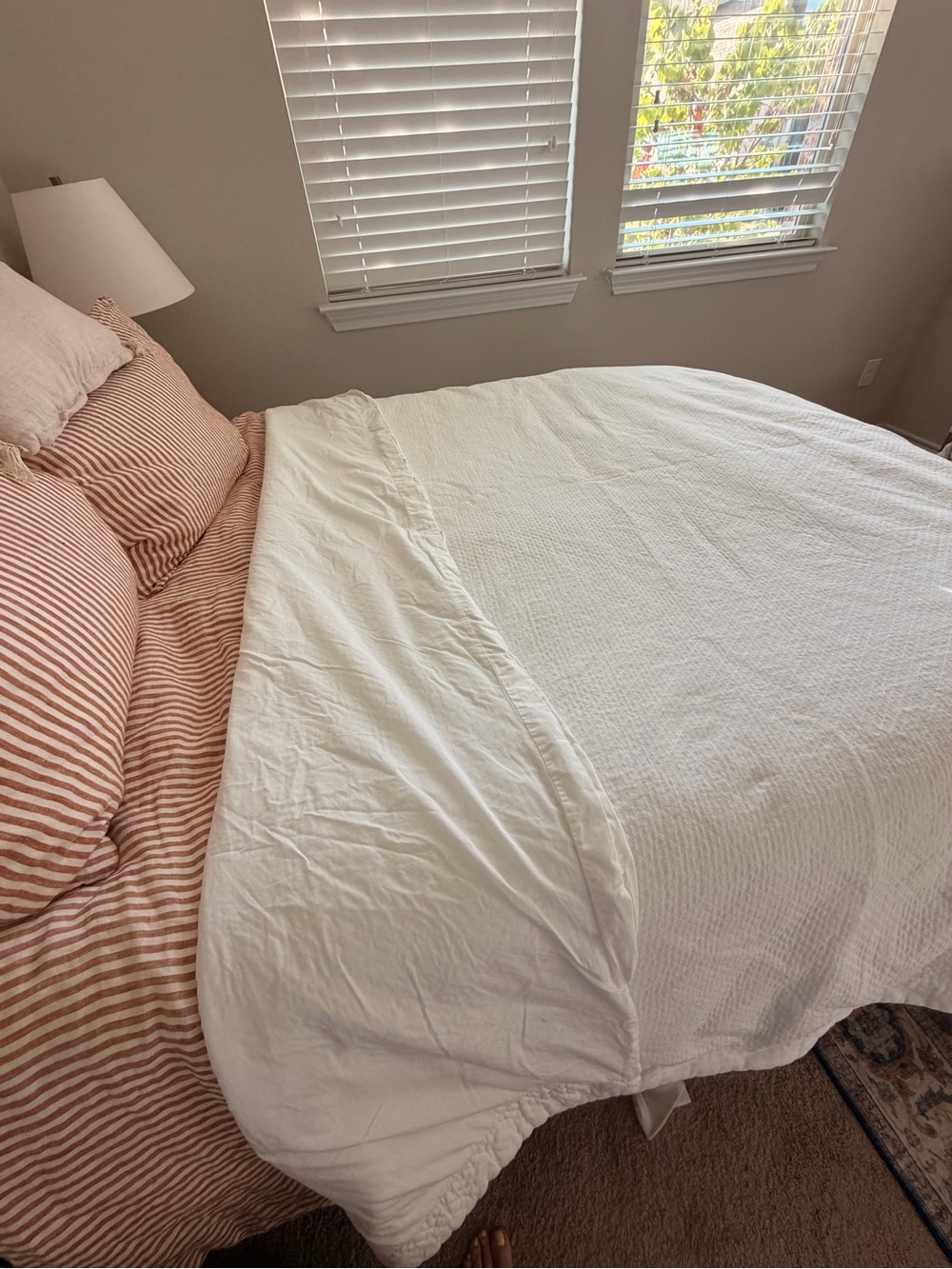 White Seersucker King Duvet Cover 100% Cotton